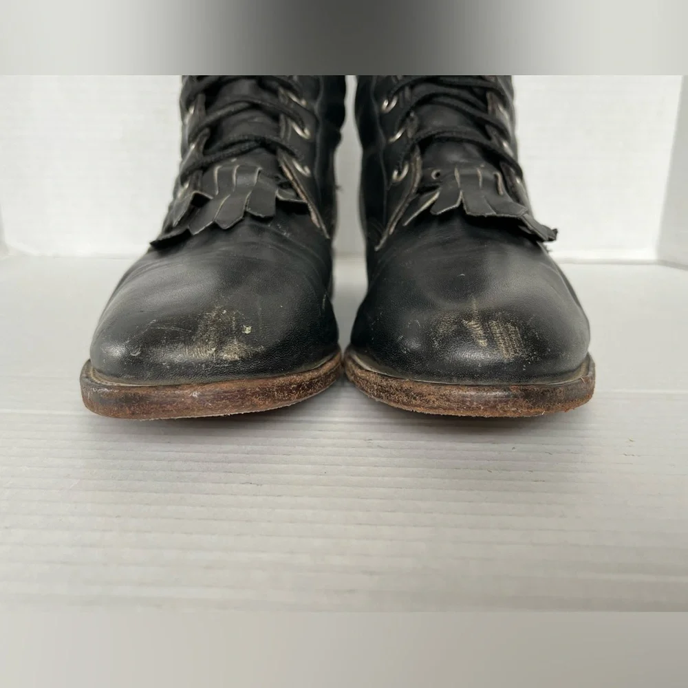 Justin Western Roper Kiltie Boots Women Size 9 B Black Leather Lace Up L0620 - Picture 4 of 11